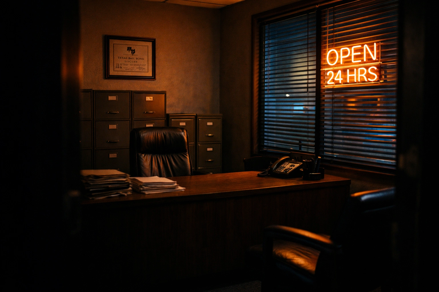 Inside view of a bail bond office in Ellis County Texas